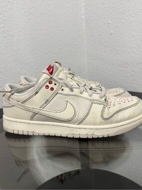 Nike  dunk low top  Shahiko Cream Canvas Sneakers with Red Accents